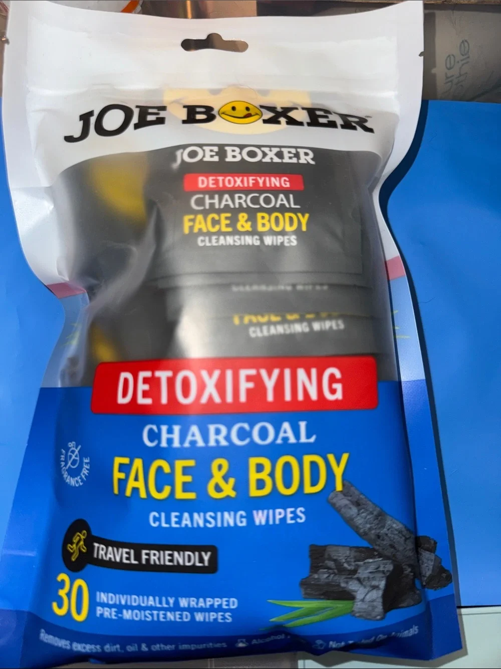 Joe Boxer Charcoal Face & Body Cleansing Wipes - Blue/Black/Yellow